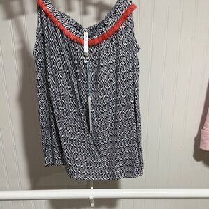 Southern Tide Navy Geometric Camisole with Coral Trim